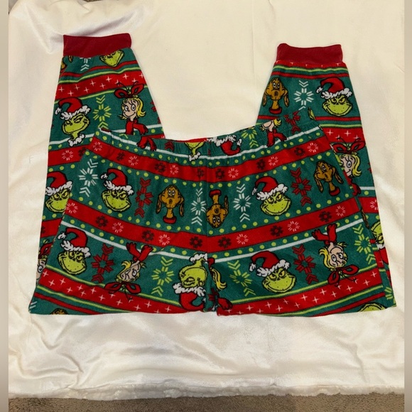 Festive Red and Green Grinch Pajama Bottoms with Holiday Patterns - Picture 1 of 7